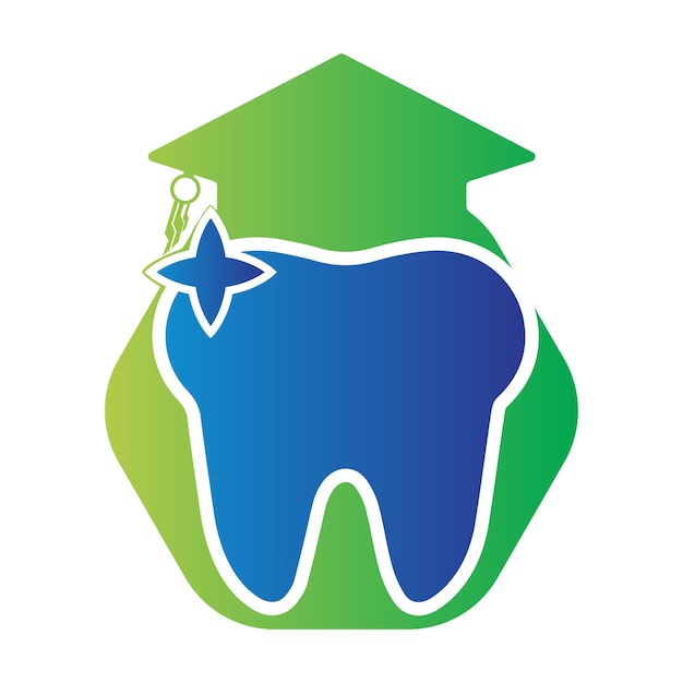 Dente logo cure odontoiatriche con educazione cappuccio forma esagonale illustrazione vettoriale