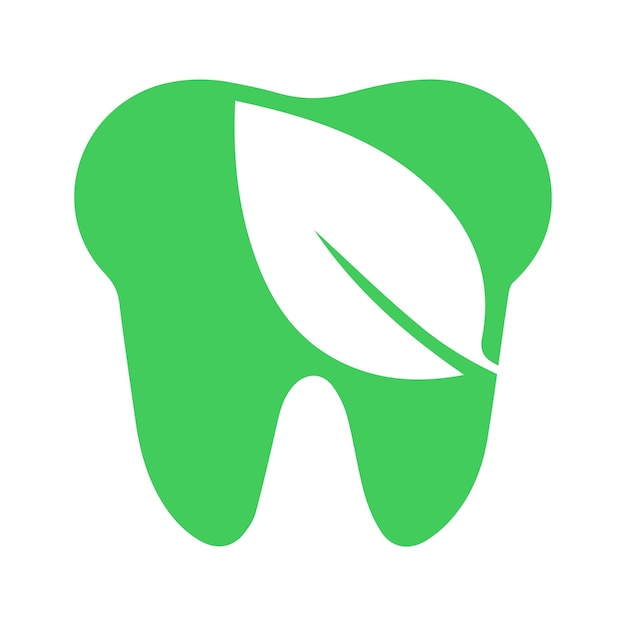 Dente logo cure odontoiatriche con illustrazione vettoriale foglia