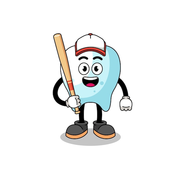 Tooth mascot cartoon as a baseball player