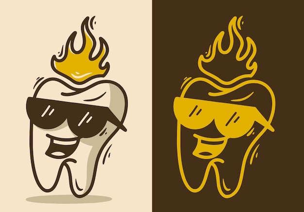 The tooth mascot character with smiling face wearing a glasses