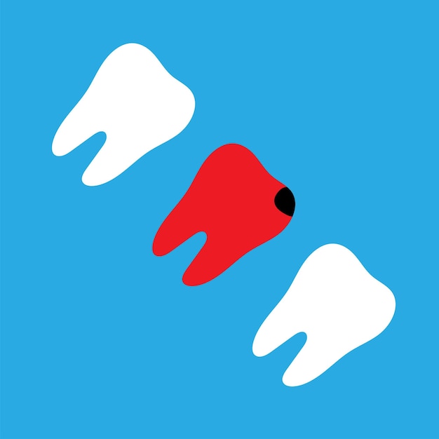 Tooth pain flat icon. Tooth with cavity. Healthy white teeth.