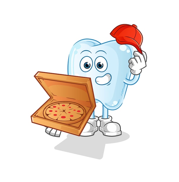 Tooth pizza delivery boy vector. cartoon character