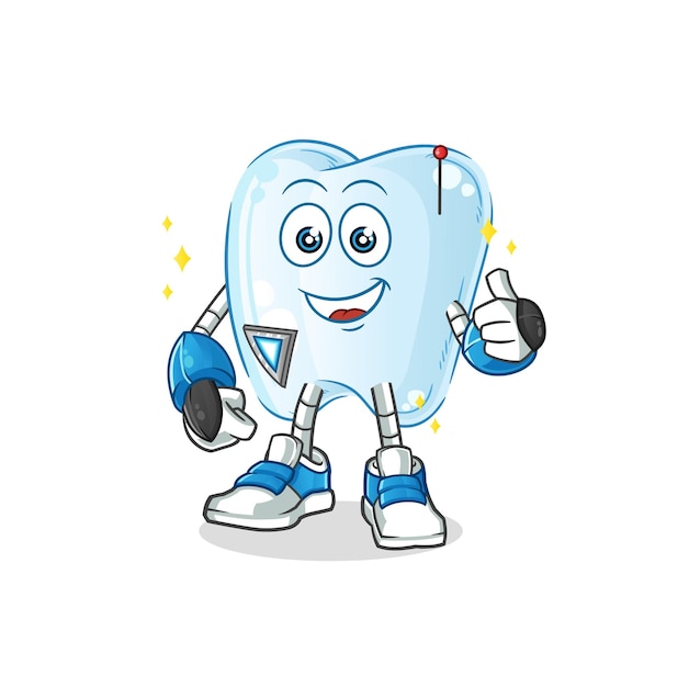 Tooth robot character cartoon mascot vector