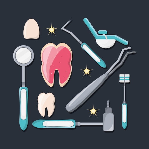 Dente e strumenti per la salute dei denti