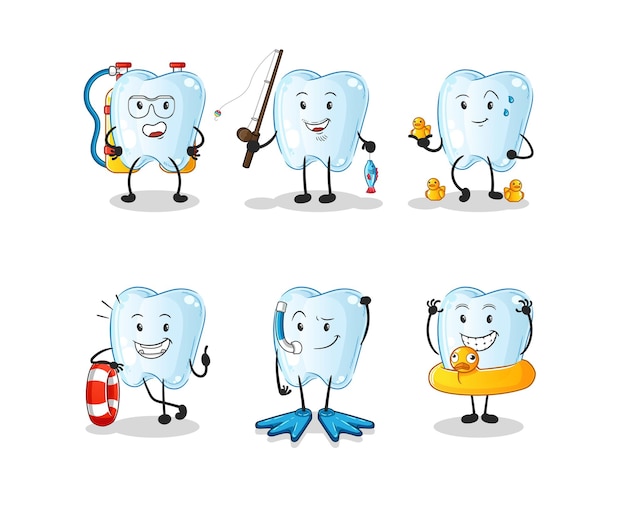 Vector tooth water activity group. cartoon mascot vector