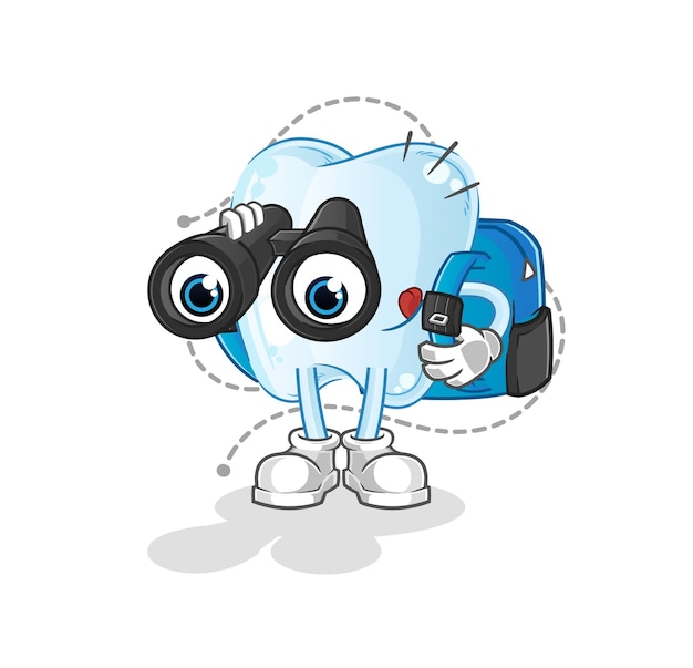 Tooth with binoculars character cartoon mascot vector