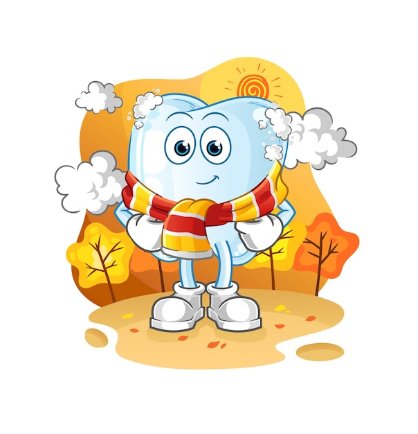 Tooth with foam in the autumn cartoon mascot vector