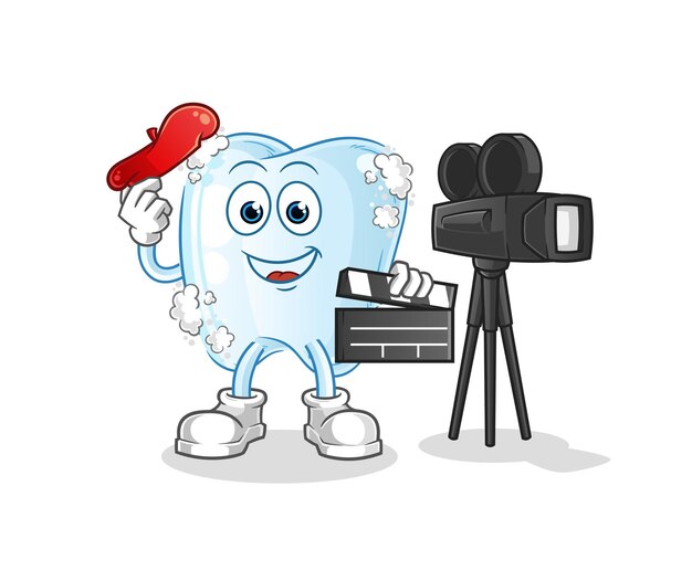 Tooth with foam director mascot cartoon vector