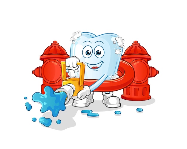 Tooth with foam firefighter vector cartoon character