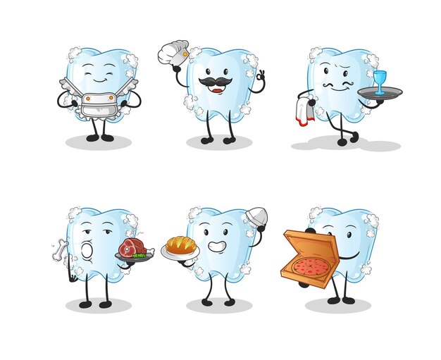 Tooth with foam restaurant group character. cartoon mascot vector