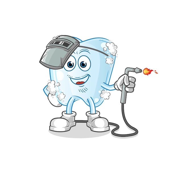 Tooth with foam welder mascot cartoon vector