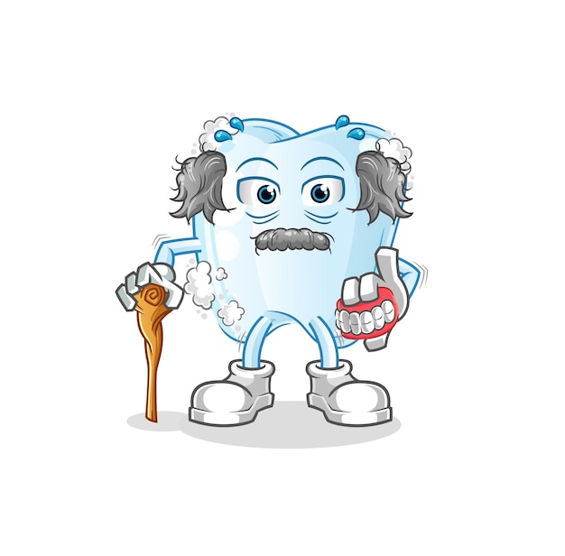 Tooth with foam white haired old man character vector