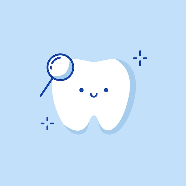 Vector tooth with magnifying glass teeth medical check icon simple dental outline flat design