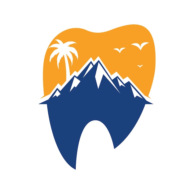 A tooth with mountains and palm trees on it