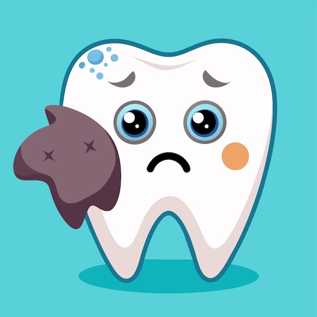 Vector a tooth with a sad face and a broken tooth