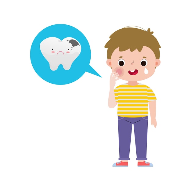 toothache child cute cartoon flat style isolated on white background vector illustration