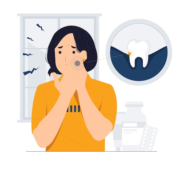 Toothache symptoms and problems with teeth concept illustration