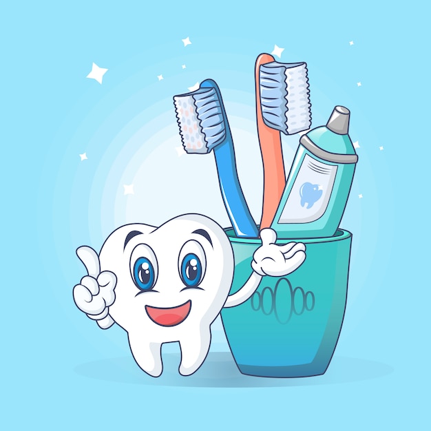 Toothbrush care fun concept, cartoon style