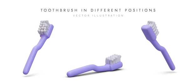 Toothbrush in different positions 3d realistic poster for dental clinic