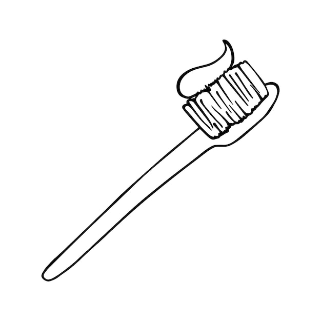 Toothbrush with toothpaste cleaning teeth oral hygiene doodle line cartoon