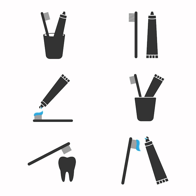 Набор иконок зубных щеток Уход за полостью рта и зубами Инструменты для чистки зубов