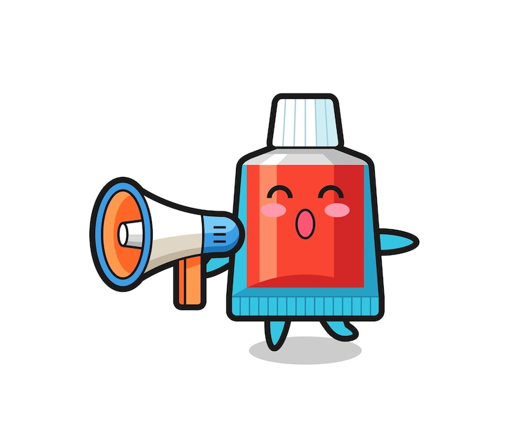 Vector toothpaste character illustration holding a megaphone