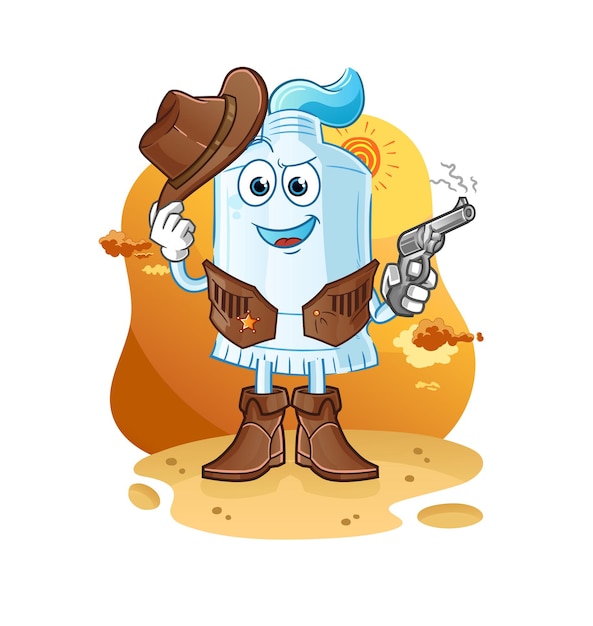 Toothpaste cowboy with gun character vector