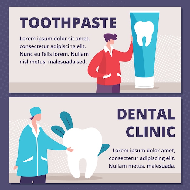 Toothpaste, dental clinic flat ad banners