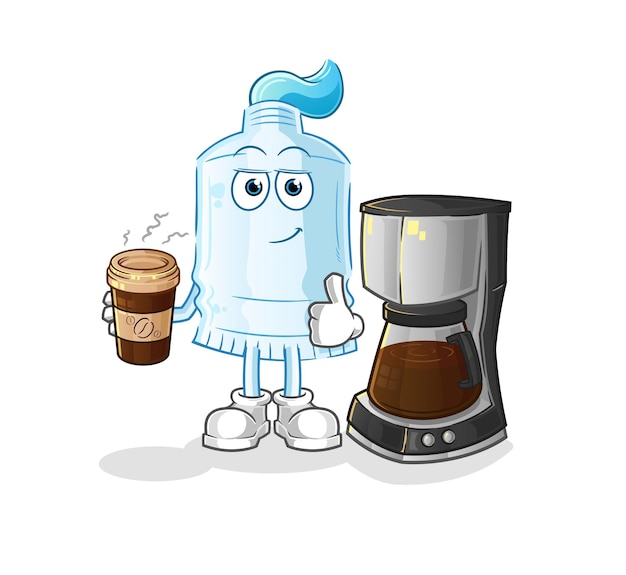 Toothpaste drinking coffee illustration character vector