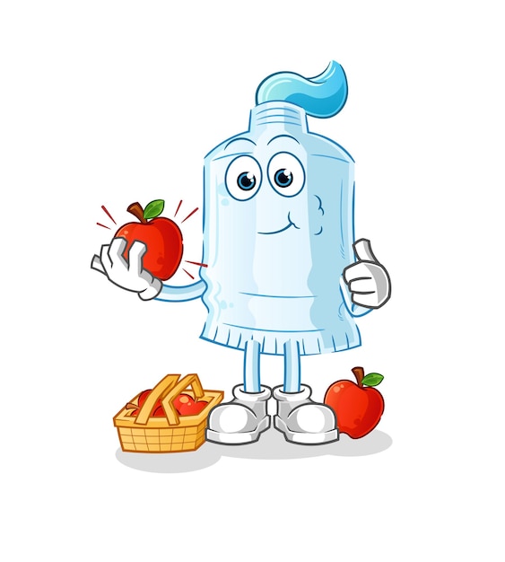 Toothpaste eating an apple illustration. character vector