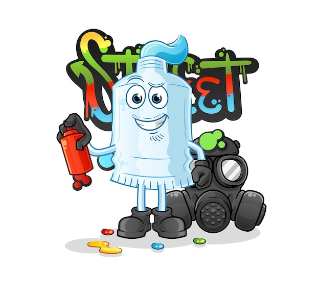 Toothpaste graffiti artist vector cartoon character