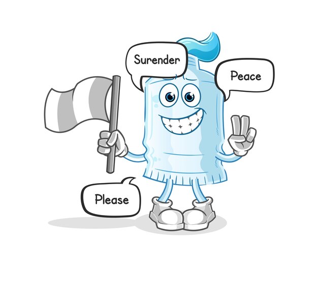 Vector toothpaste hold surrender flag mascot cartoon vector