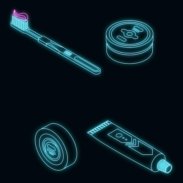 Vector toothpaste icons set vector neon