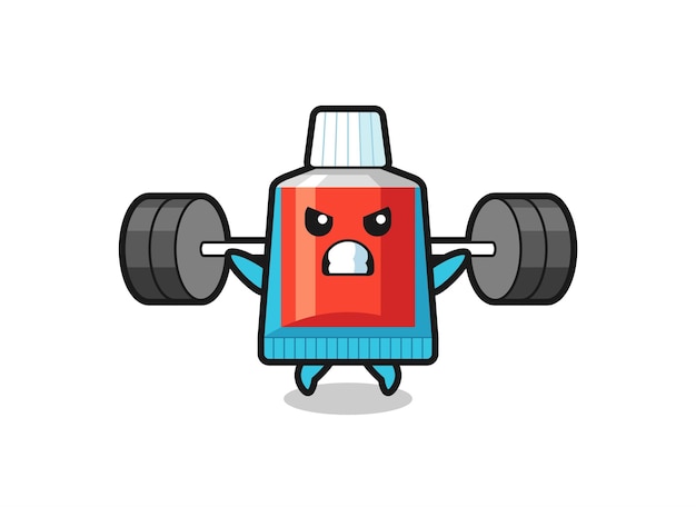 Vector toothpaste mascot cartoon with a barbell