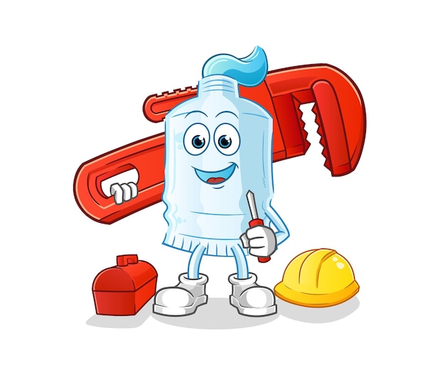 Toothpaste plumber cartoon. cartoon mascot vector