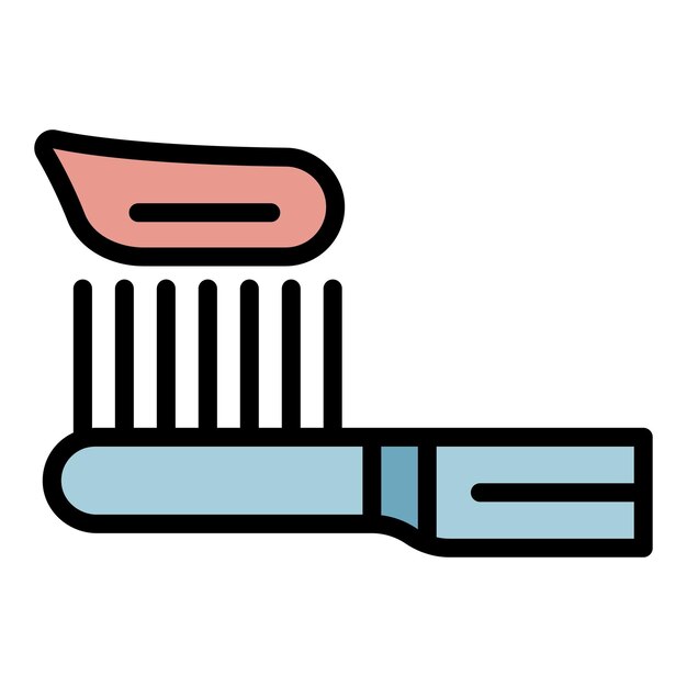 Vector toothpaste on toothbrush icon outline toothpaste on toothbrush vector icon color flat isolated