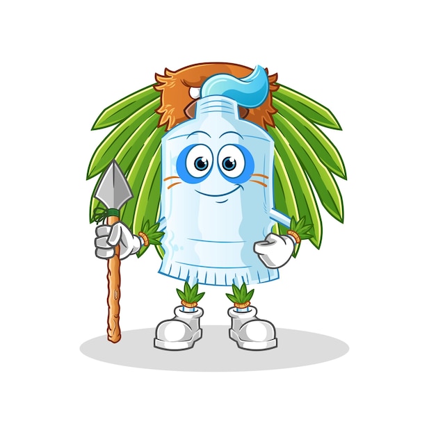 Toothpaste tribal man mascot cartoon vector