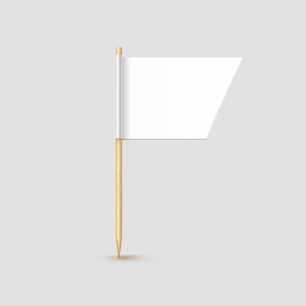 Toothpick flag isolated on wood stick with white paper Realistic little tooth pick for lunch Vector