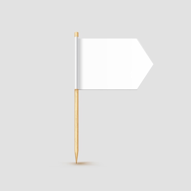 Toothpick flag isolated on wood stick with white paper Realistic little tooth pick for lunch Vector