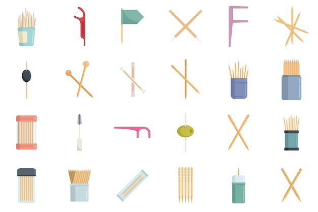 Toothpick icons set flat vector clean accessory