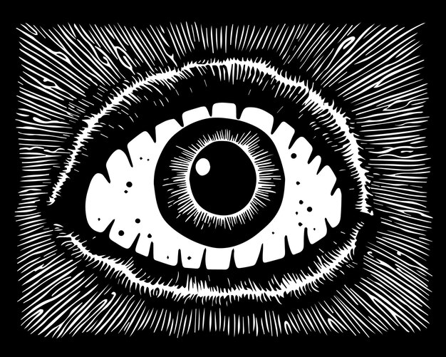 Vector toothy eye fangs spikes macabre style tattoo stamp