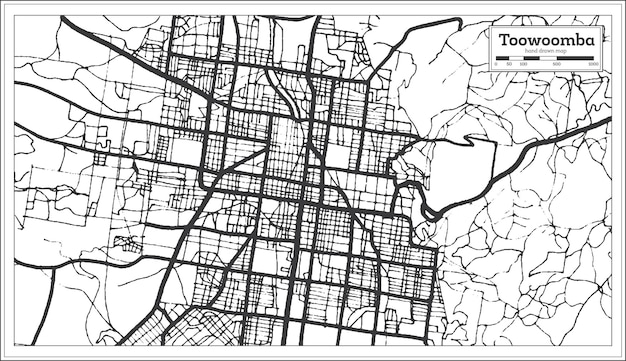Mappa della città di toowoomba australia in colore bianco e nero. mappa di contorno. illustrazione di vettore.