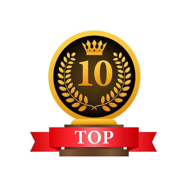 Top 10 label. Golden laurel wreath icon. Vector stock illustration.