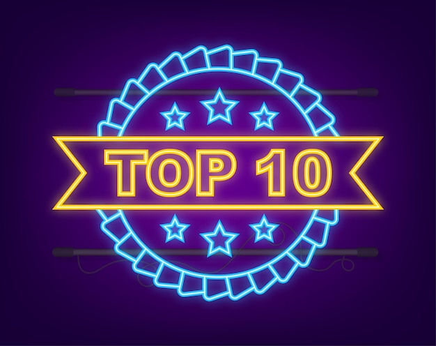 Vector top 10 label neon golden laurel wreath icon vector stock illustration