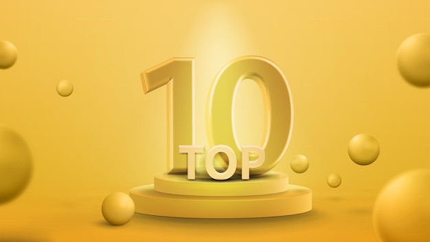 top 10 poster with yellow podium with award and lighting of spotlights