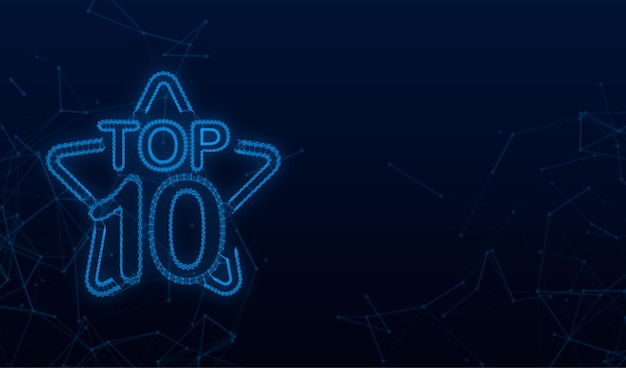 Vector top 10 - top ten gold with blue plexus label on black background. vector illustration.