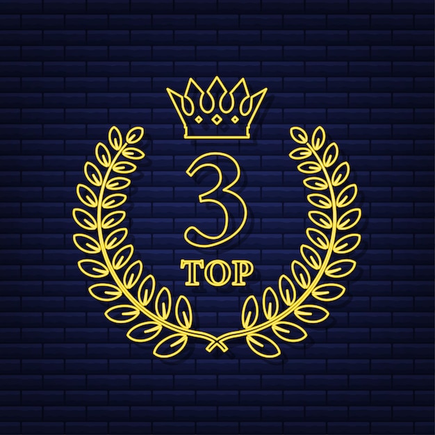 Top 3 label. neon laurel wreath icon. vector stock illustration.