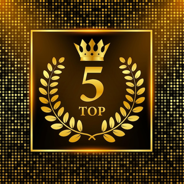 Top 5 label. gouden lauwerkrans icoon. vector voorraad illustratie.