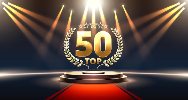 Top 50 best podium award sign golden object Vector