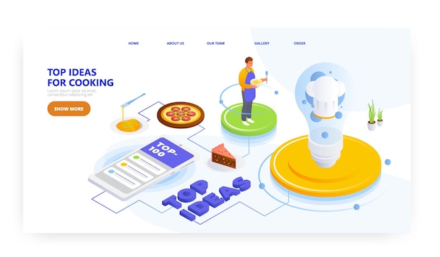 Vector top cooking ideas landing page design website banner vector template favorite food recipes online di